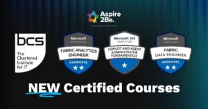 Graphic of 4 new certified course badges for BCS and Microsoft